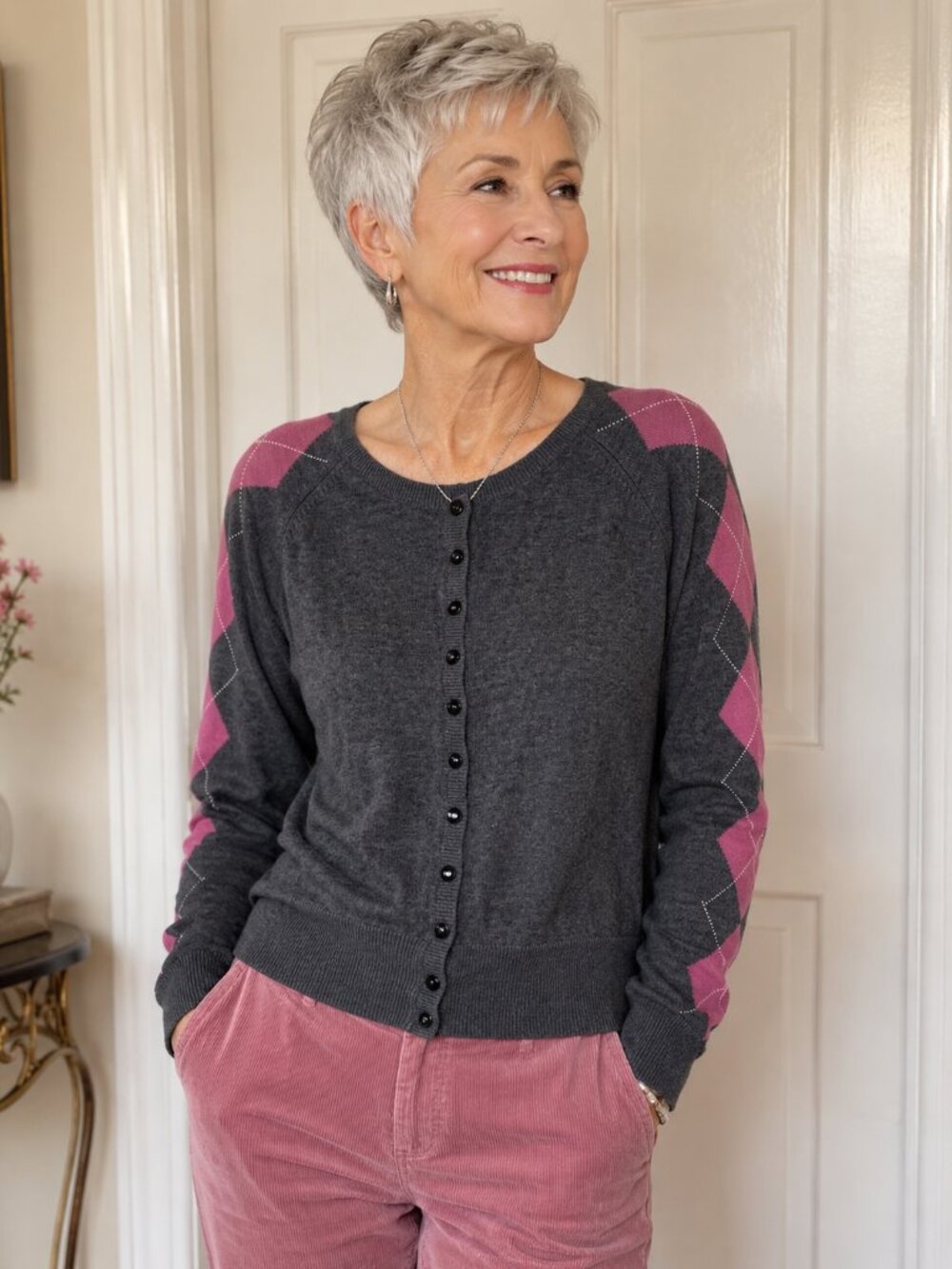 Notations Gray and Pink Cardigan Sweater
